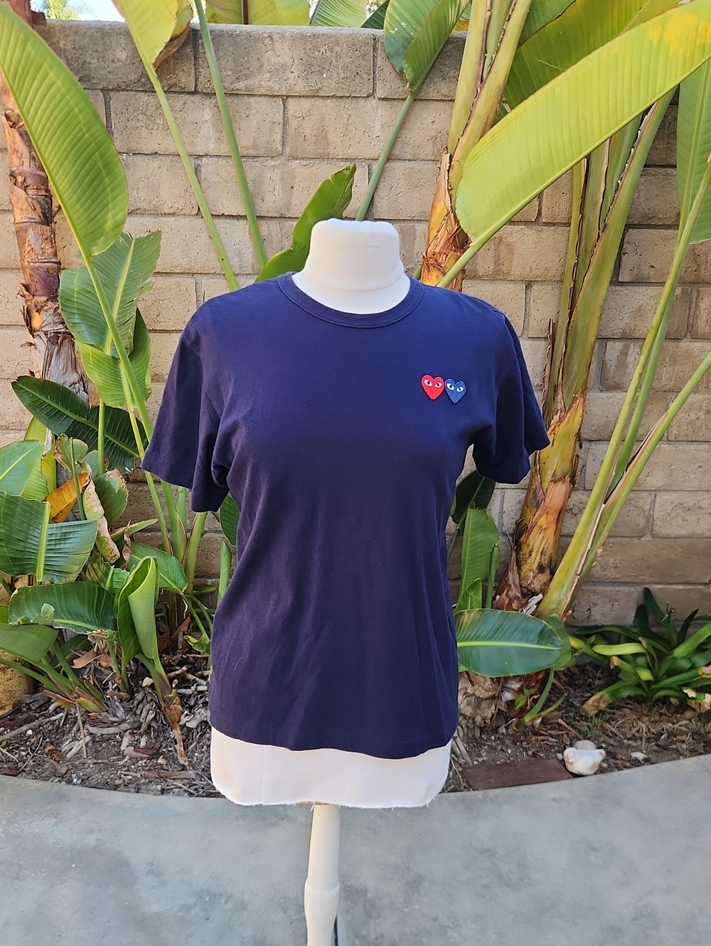 Comme des Garcons PLAY Double Heart Navy Tee M